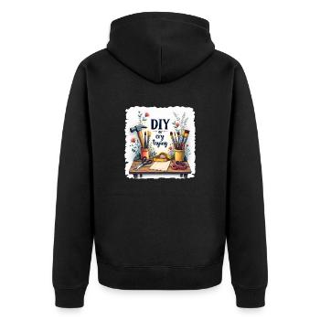 DIY or cry trying - Handwerkeln Upcycling - Unisex Premium Bio Zip Hoodie - Schwarz - Hinten - Nico (187cm)