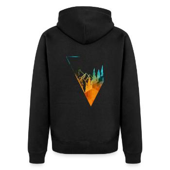 farbiges Panorama Wald und Berge - Unisex Premium Bio Zip Hoodie - Schwarz - Hinten - Nico (187cm)