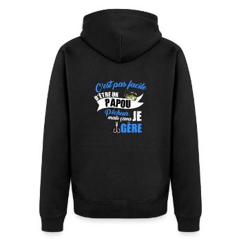 Papou pêcheur t-shirt retraité pêche humoristique - Veste à capuche bio Premium Unisexe - noir - Dos - Nico (187cm)