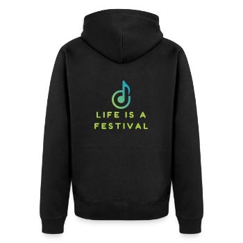 Das Leben ist ein Fest - Unisex Premium Bio Zip Hoodie - Schwarz - Hinten - Nico (187cm)
