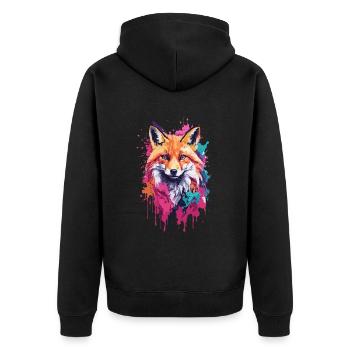 Fox Awesome Dog in Colorful and Cool Design - Unisex Premium Organic Zip Hoodie - black - Back - Nico (187cm)
