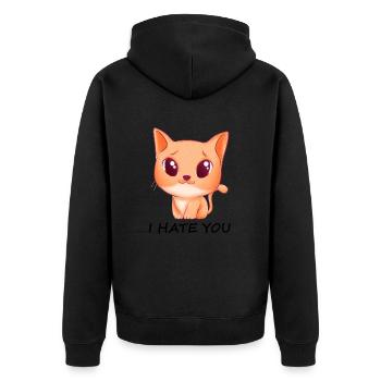 Knuffige Katze mit "Ich hasse Dich" Spruch - Unisex Premium Bio Zip Hoodie - Schwarz - Hinten - Nico (187cm)