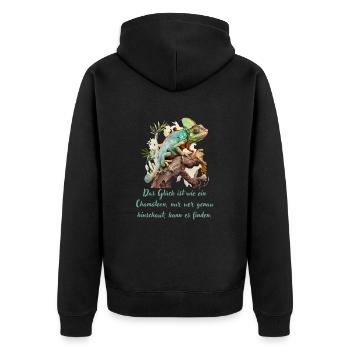 Chamäleon-Das Glück ist wie ein Chamäleon, ... - Unisex Premium Bio Zip Hoodie - Schwarz - Hinten - Nico (187cm)