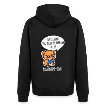 Philosopher Bear - Everything you need is already there - Unisex Premium Organic Zip Hoodie - black - Back - Nico (187cm)