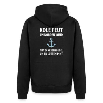 Plattdeutsch Anker Krusen Büdel Lütten Pint - Unisex Premium Bio Zip Hoodie - Schwarz - Hinten - Nico (187cm)