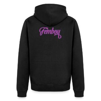 Femboy Logo Cross Dressing Motiv Geschenk Feminin - Unisex Premium Bio Zip Hoodie - Schwarz - Hinten - Nico (187cm)