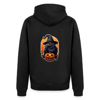 Krähe Rabe Halloween - Unisex Premium Bio Zip Hoodie - Schwarz - Hinten - Nico (187cm)