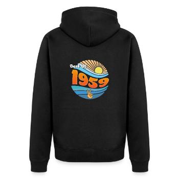 Retro 1959 – 66 legendäre Jahre - Unisex Premium Bio Zip Hoodie - Schwarz - Hinten - Nico (187cm)