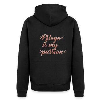 Pflege is my passion - Unisex Premium Bio Zip Hoodie - Schwarz - Hinten - Nico (187cm)