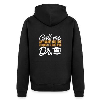 PhD Graduate Doktorgrad Ph.D. Promotion - Unisex Premium Bio Zip Hoodie - Schwarz - Hinten - Nico (187cm)