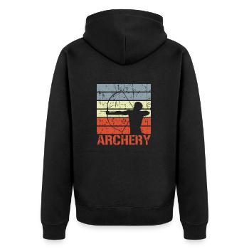 Bogenschießen Retro Look - Unisex Premium Bio Zip Hoodie - Schwarz - Hinten - Nico (187cm)