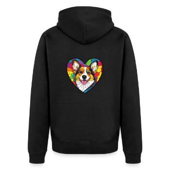 Corgi Hund Herz Hundeliebe - Unisex Premium Bio Zip Hoodie - Schwarz - Hinten - Nico (187cm)