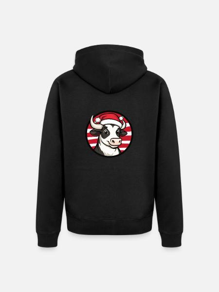 Kuh Weihnachten Tier - Unisex Premium Bio Zip Hoodie - Schwarz