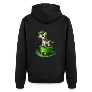 Süßes Zebra St. Patrick's Day Zylinder Kleeblatt - Unisex Premium Bio Zip Hoodie - Schwarz - Hinten - Nico (187cm)