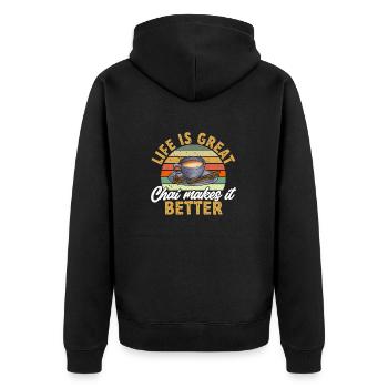 Chai Tee Masala Chai - Unisex Premium Bio Zip Hoodie - Schwarz - Hinten - Nico (187cm)