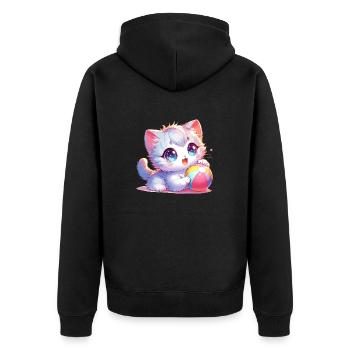 Anime Babykatze die mit einem Ball spielt - Unisex Premium Bio Zip Hoodie - Schwarz - Hinten - Nico (187cm)