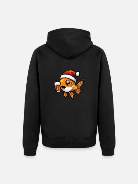 Goldfish Christmas Beer - Unisex Premium Organic Zip Hoodie - black