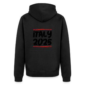 Italien 2025 Spruch - Unisex Premium Bio Zip Hoodie - Schwarz - Hinten - Nico (187cm)