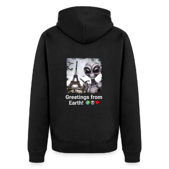 Aliens in Paris - A Galactic Selfie Tale - Unisex Premium Organic Zip Hoodie - black - Back - Nico (187cm)