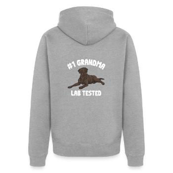 Schoko Brauner Labrador Retriever Hund - Unisex Premium Bio Zip Hoodie - Grau meliert - Hinten - Nico (187cm)