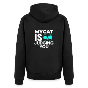 My Cat is Judging You - Unisex Premium Organic Zip Hoodie - black - Back - Nico (187cm)