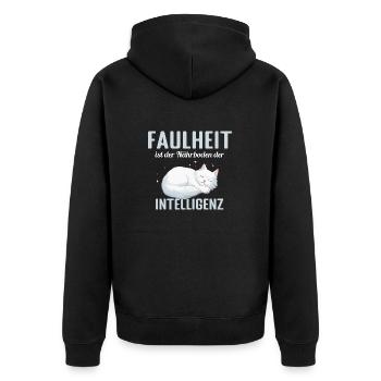 Faulheit ist der Närboden der Intelligenz - Unisex Premium Bio Zip Hoodie - Schwarz - Hinten - Nico (187cm)