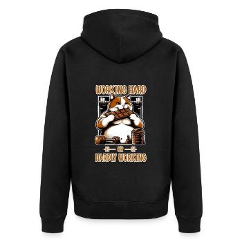 Hart arbeiten oder kaum arbeiten? - Unisex Premium Bio Zip Hoodie - Schwarz - Hinten - Nico (187cm)