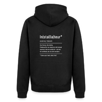 Installateur - Definition - Lexikon - Unisex Premium Bio Zip Hoodie - Schwarz - Hinten - Nico (187cm)