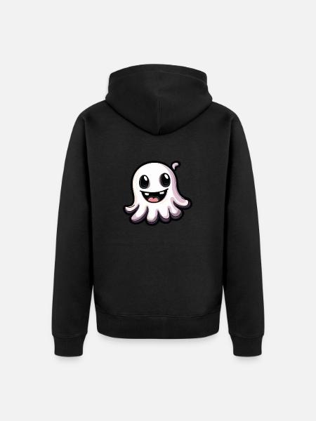 Ghost Halloween Cute Comic - Unisex Premium Organic Zip Hoodie - black