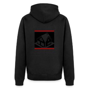 Immobilie Haus Logo - Unisex Premium Bio Zip Hoodie - Schwarz - Hinten - Nico (187cm)