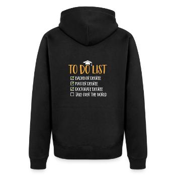 PhD Graduate Doktorgrad Ph.D. Promotion - Unisex Premium Bio Zip Hoodie - Schwarz - Hinten - Nico (187cm)