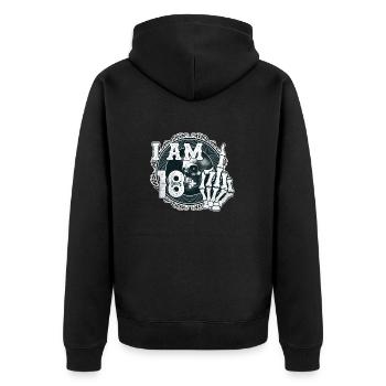 J’ai 18 ans plus 1 majeur crâne drôle 19ème - Veste à capuche bio Premium Unisexe - noir - Dos - Nico (187cm)