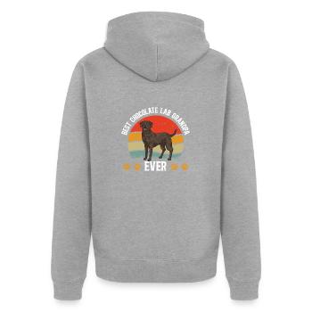 Schoko Brauner Labrador Retriever Hund - Unisex Premium Bio Zip Hoodie - Grau meliert - Hinten - Nico (187cm)