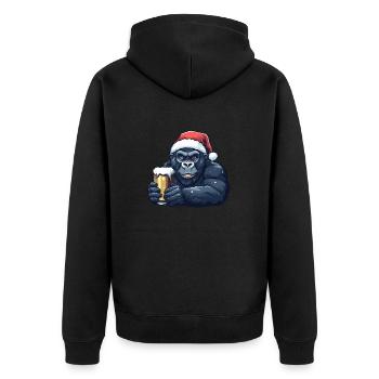 Gorilla Weihnachten Bier - Unisex Premium Bio Zip Hoodie - Schwarz - Hinten - Nico (187cm)