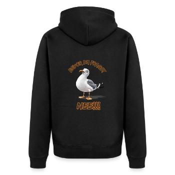 Lustiger Spruch mit Möwe Bevor du fragst Nee !!! - Unisex Premium Bio Zip Hoodie - Schwarz - Hinten - Nico (187cm)