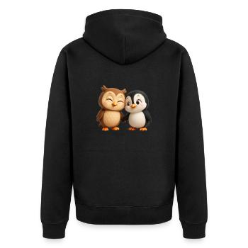 Tierpaar Eule & Pinguin - Unisex Premium Bio Zip Hoodie - Schwarz - Hinten - Nico (187cm)
