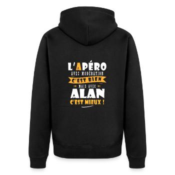 Alan Apero T shirt Humour personnalisé alan - Veste à capuche bio Premium Unisexe - noir - Dos - Nico (187cm)