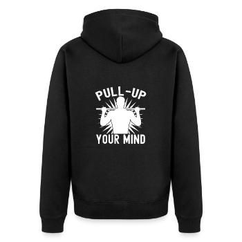 Gym Junkies Pull-Up Your Mind Calisthenics Fitness - Unisex Premium Bio Zip Hoodie - Schwarz - Hinten - Nico (187cm)