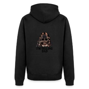 Ich erzähle es Dad! Lustiger Jesus Christus Spruch - Unisex Premium Bio Zip Hoodie - Schwarz - Hinten - Nico (187cm)