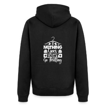 Thrift Shop Nothing Goes Right Go Love Thrifting - Unisex Premium Bio Zip Hoodie - Schwarz - Hinten - Nico (187cm)