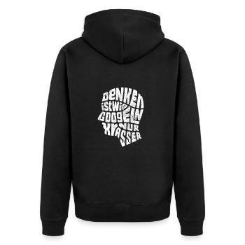 Denken ist wie Googeln nur krasser Geschenk - Unisex Premium Bio Zip Hoodie - Schwarz - Hinten - Nico (187cm)