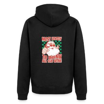 Most Likely To Drink All The Wine Weihnachtsspaß - Unisex Premium Bio Zip Hoodie - Schwarz - Hinten - Nico (187cm)
