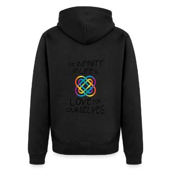 INFINITY No.2 - Unisex Premium Bio Zip Hoodie - Schwarz - Hinten - Nico (187cm)