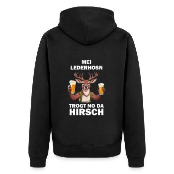Lederhose Hirsch Tracht Bayrisch Trachten Ersatz - Unisex Premium Bio Zip Hoodie - Schwarz - Hinten - Nico (187cm)