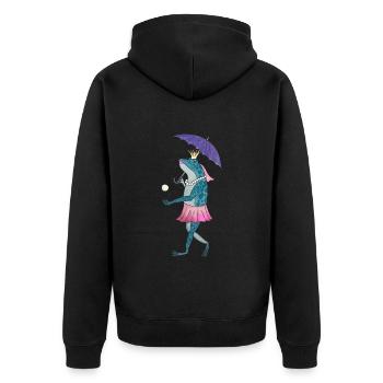 Frosch Prinzessin mit Schirm und Goldkugel - Unisex Premium Bio Zip Hoodie - Schwarz - Hinten - Nico (187cm)