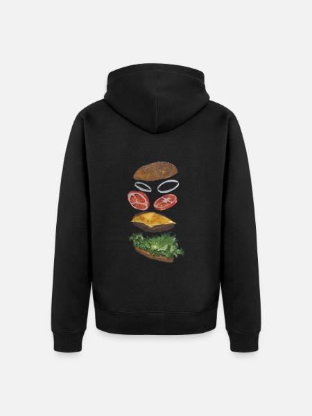 Warstwy burgerów fast food cheeseburger pyszne - Ekologiczna rozpinana bluza z kapturem Premium unisex - czarny