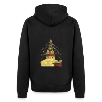 Stupa von Swayambhunath Kathmandu Nepal Buddhismus - Unisex Premium Bio Zip Hoodie - Schwarz - Hinten - Nico (187cm)