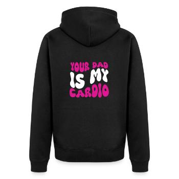 Les femmes groovy plaisantent sur votre père est mon cardio - Veste à capuche bio Premium Unisexe - noir - Dos - Nico (187cm)