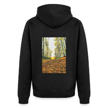 Herbst Wald Herbstwald Waldspaziergang Hygge - Unisex Premium Bio Zip Hoodie - Schwarz - Hinten - Nico (187cm)