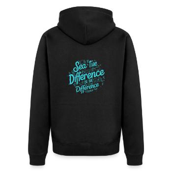 Badestrand & Meer plastikfrei gegen Verschmutzung - Unisex Premium Bio Zip Hoodie - Schwarz - Hinten - Nico (187cm)